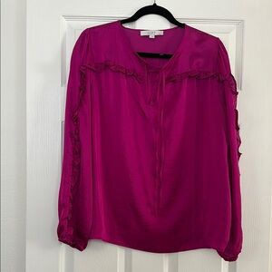 LOFT Women's Fuchsia Ruffle Blouse